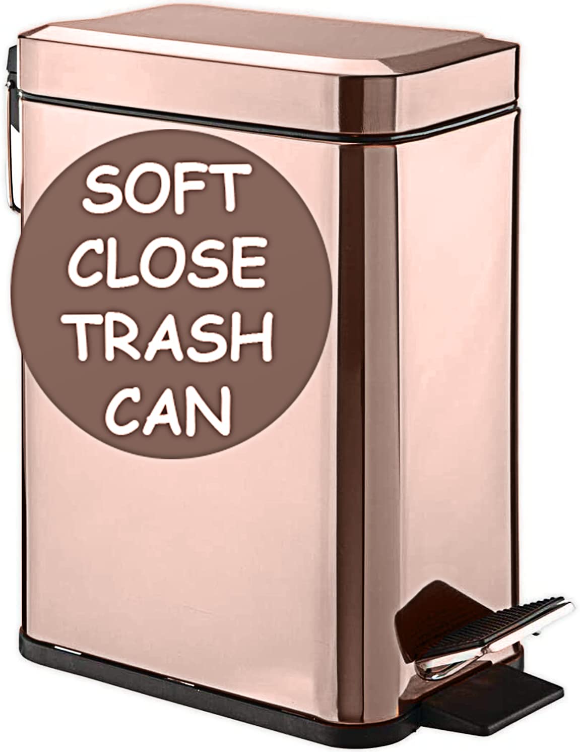 Photo 1 of Homie Soft Close, Slim Trash Can 1.6 Gallon with Anti - Bag Slip Liner and Lid, Use as Mini Garbage Basket, Slim Dust Bin, or Decor in Bathroom, Restroom, Kitchen, or Bedroom (Rose Gold)