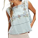 Women Y2K Embroidery Flower Tank Top Coquette Square Neck Side Tie-up Camisole Vest Cute Summer Going Out Crop Top