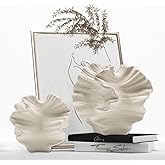 Ceramic Vase - Set of 2 for Home Decor,White Flower Shape Pampas Vases Minimalist Nordic Boho Style for Modern Farmhouse Decor, Living Room、 Kitchen、Mantle、Bedroom、Dining Table、Office