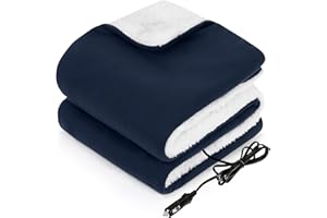Sealy 12-Volt Heated Car Blanket, Portable Electric Blanket with 3 Heating Levels & 4 Hours Auto Off for Car, Truck, SUV, RV or Camping, Machine Washable, 59" X 43", Navy