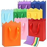 GINOYA 8 Pack Heavy Duty Gift Bags with Tissue Paper, 8x5x10 Medium Size Paper Bags with Handles, Rainbow Colour Gift Bags for Kids, Birthdays Party, Baby Shower, Christmas