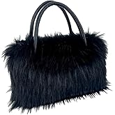 QMFUR Women's Shoulder Handbags Furry Fluffy Fuzzy Faux Fur Tote Bag Satchel Handles Handbag