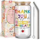 Best Teacher Appreciation Gifts for Women,Friend,Sister,Teacher Gifts for Christmas Birthday Thanksgiving,Thank You Teachers Glass Coffee Cup with Lids and Straws,Thank You for All You Do-115