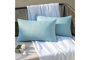 EMEMA Outdoor Throw Pillow Covers Decorative Farmhouse Rectangle Pillowcases Waterproof Cushion Covers Cases for Patio Couch Garden Sofa Home Living Room Set of 2 12x20 Inch Blue Gray