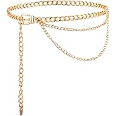 Punk Waist Chain Gold Metal Belt, Fashion Multilayer Adjustable Women Gold Long Belt Metal Body Waist Link Belts Elegant Jewelry Accessories Body Decorate for Dresses Jeans Skirts Trouser