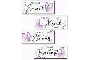 DONFENTHY 4 Pcs Butterfly Wall Decor Purple Room Decor Wooden Positive Butterfly Decor with Butterfly Inspirational Word Sign for Teen Girls Women Room Bathroom Bedroom Office Decor(Purple,10x4 Inch)