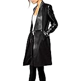 xxxiticat Women's Black Leather Jacket Long Sleeve Lapel Collar Windbreaker Double Breasted PU Leather Trench Blazer Coat