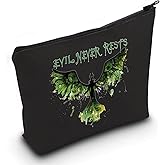 LEVLO Evil Queens Cosmetic Make Up Bag Villain Lover Gift Evil Never Rests Makeup Zipper Pouch Bag (Black Evil Never Rests)