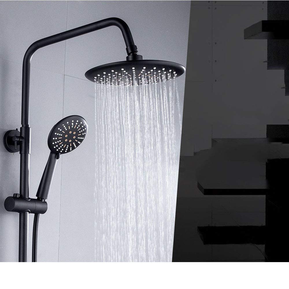 Regendusch-Set Wandmontage – Matt Schwarz, Mit Kreuzgriffen, Verstellbar 3-9 Zoll, Für Badewanne