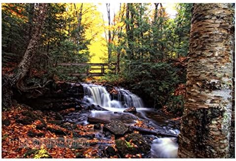 Woodland waterfall and foot bridge, just above Chapel Falls, Pictured Rocks Michigan color print