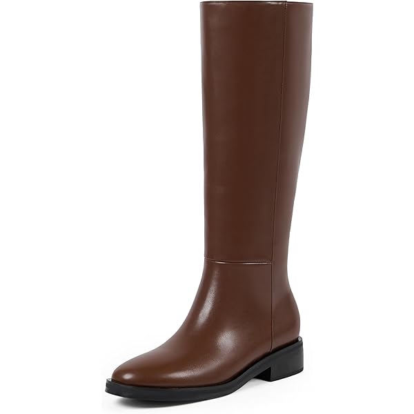 QIY Women's Knee High Boots - Faux Leather Chunky Heel Round Toe Side Zipper Tall Boots - View #4