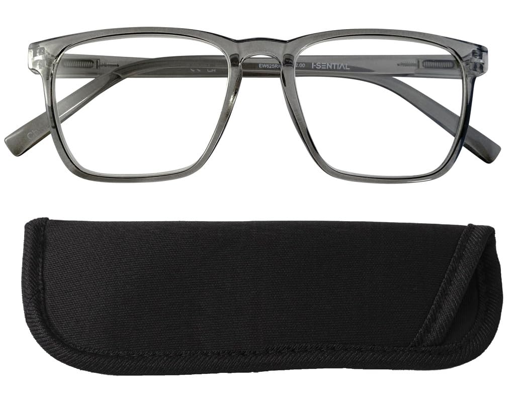 I-Sential Reading Glasses Large Lens with Case Spring Hinges Designer Style for Men Women Ladies Readers Translucent Grey 1.25 — image 1