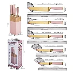 HENLUTUO Pink Titanium-Plated Knife Set 7-Piece