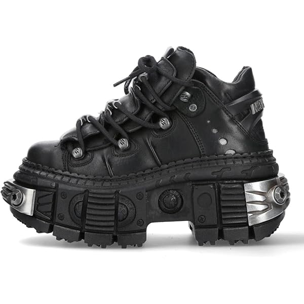 Amazon.com | New Rock Boots WALL106-S10 Unisex Metallic Black
