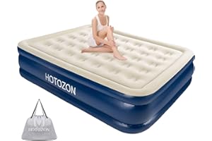 HOTOZON Queen Air Mattress with Built-in Pump, 18" Foldable Air Bed with Carry Bag, Luxury Elevated Inflatable Air Mattresses, Blow Up Airbed for Home, Camping & Guests, Blue