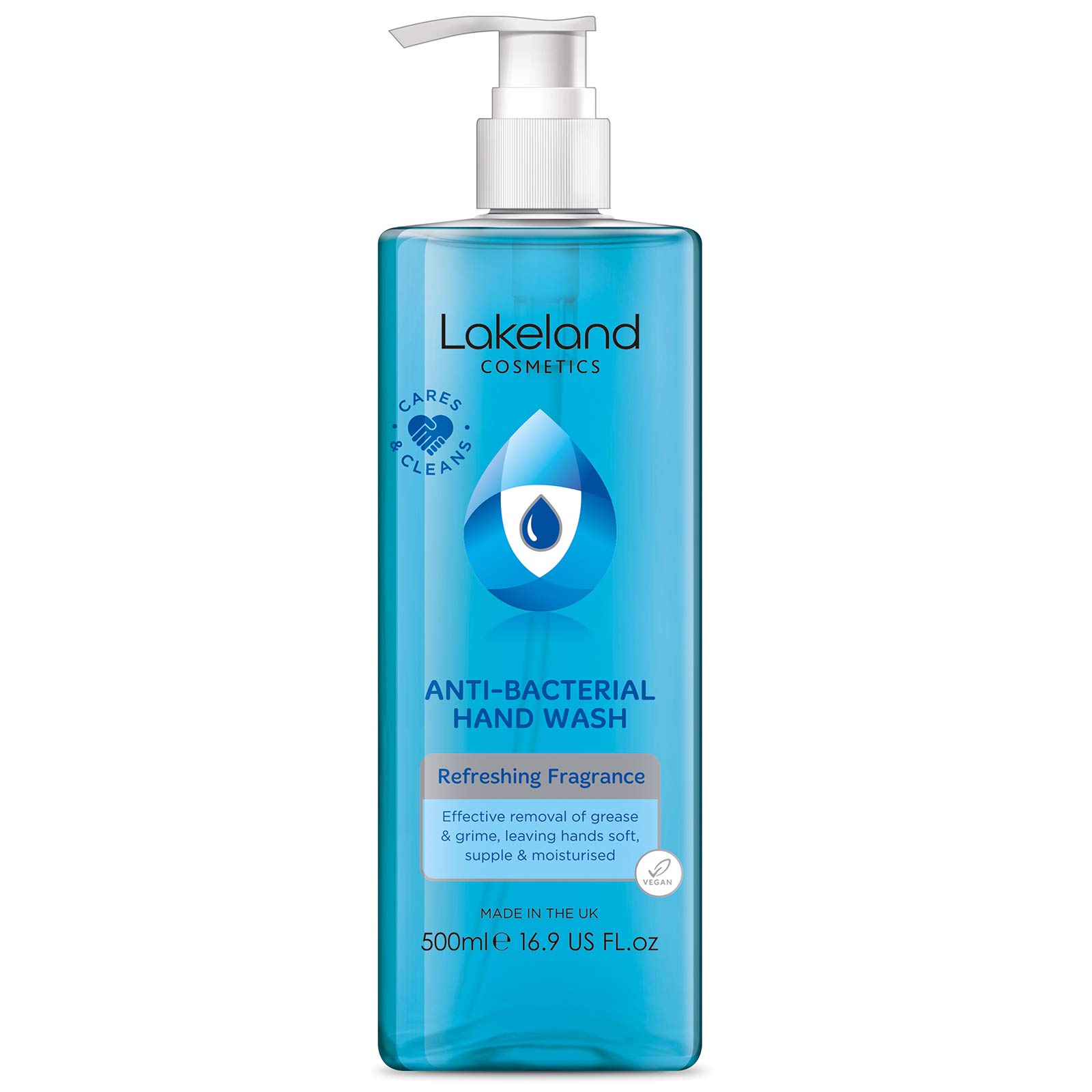 Lakeland Cosmetics antibacterial soap hand wash - 1x 500ml bottle with pump dispenser - Vegan fragranced anti-bacterial liquid soap hand wash, made in UK (1x 500ml)
