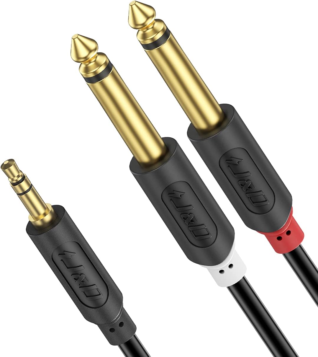J&D 3.5mm 1/8 inch TRS Male to Dual 6.35mm 1/4 inch TS Male Mono Stereo Y-Cable Splitter with Gold Plated Audiowave Series for Amplifiers Mixer