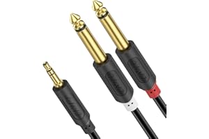 J&D 3.5mm 1/8 inch TRS Male to Dual 6.35mm 1/4 inch TS Male Mono Stereo Y-Cable Splitter with Gold Plated Audiowave Series fo