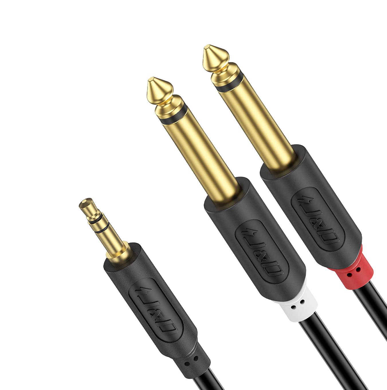 J&D 3.5mm 1/8 inch TRS Male to Dual 6.35mm 1/4 inch TS Male Mono Stereo Y-Cable Splitter with Gold Plated Audiowave Series for Amplifiers, Mixer, Audio Recorder, 1.8 Meter