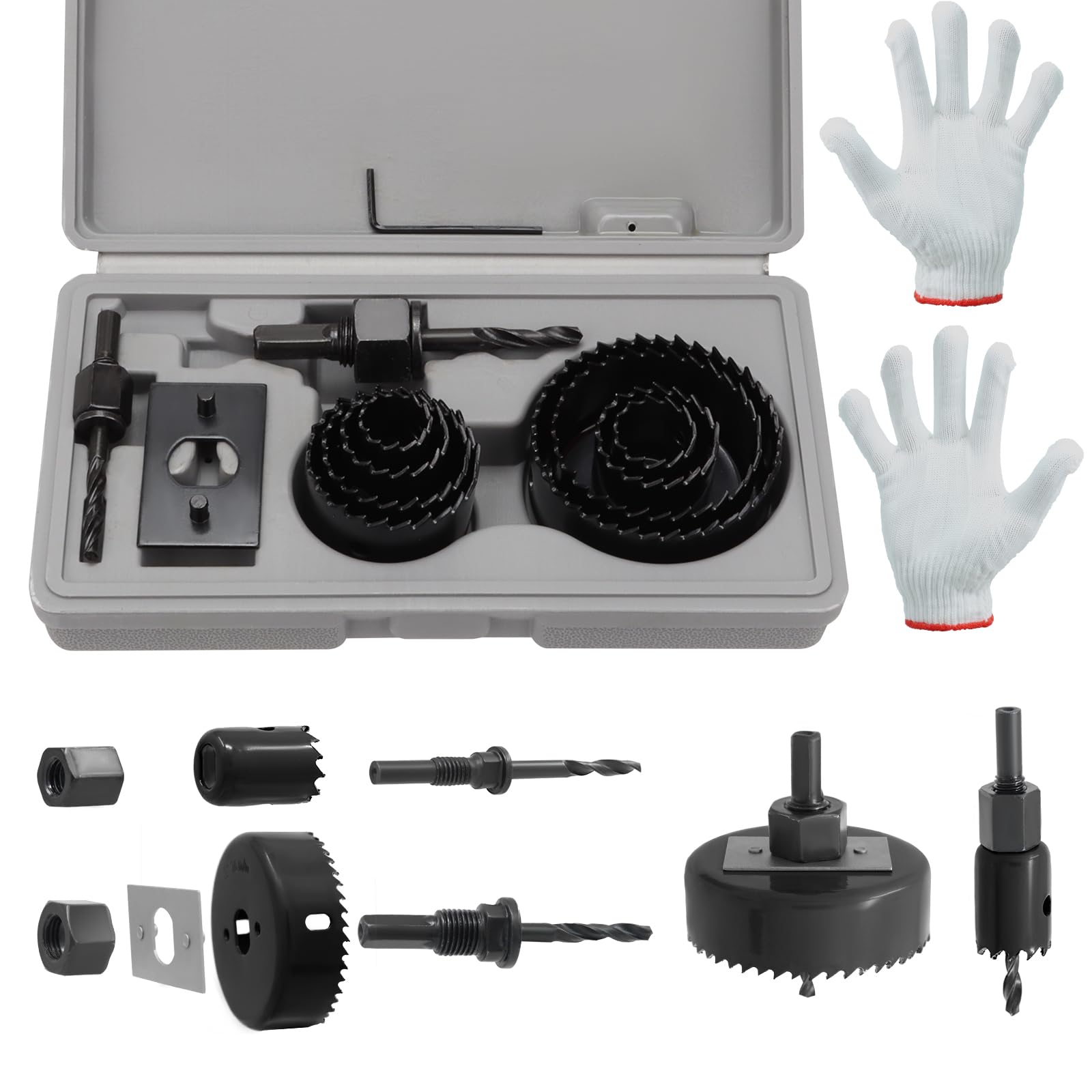Wkmamo 13 Pcs Hole Saw Cutter Kit,Carbon Steel Downlights Drill Bit Tools 19-64mm for Wood, Plasterboard, Density board (Grev 13pcs)