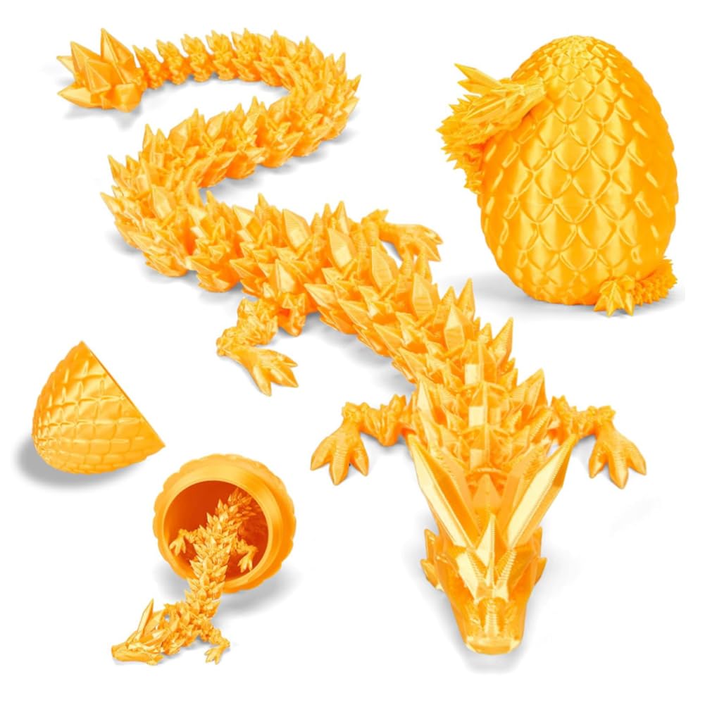 HATFRYF 3D Printed Dragon Egg with Dragon Inside, 3D Printed Fidget Toy, Desk Decoration Craft Ornament Children and Adults Gift Easter Carnival (bright gold)