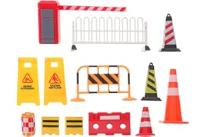 JOINPAYA 13pcs Traffic Road Signs Playset - Miniature Street Traffic Cone Barricade Signs - Tiny Street Accessories - Pretend