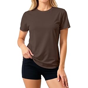 LETSEE Workout Short Sleeve Tops for Women Side Slit Crew Neck Athletic Tee | Soft stretch polyester-spandex tee with side sl