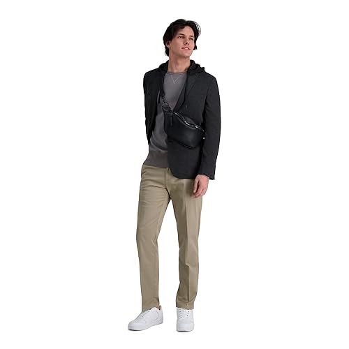 Haggar Uomo Pantaloni Casual Slim-Straight Iron Free - Vita Elasticizzata, Colore Cachi, Senza Stiro