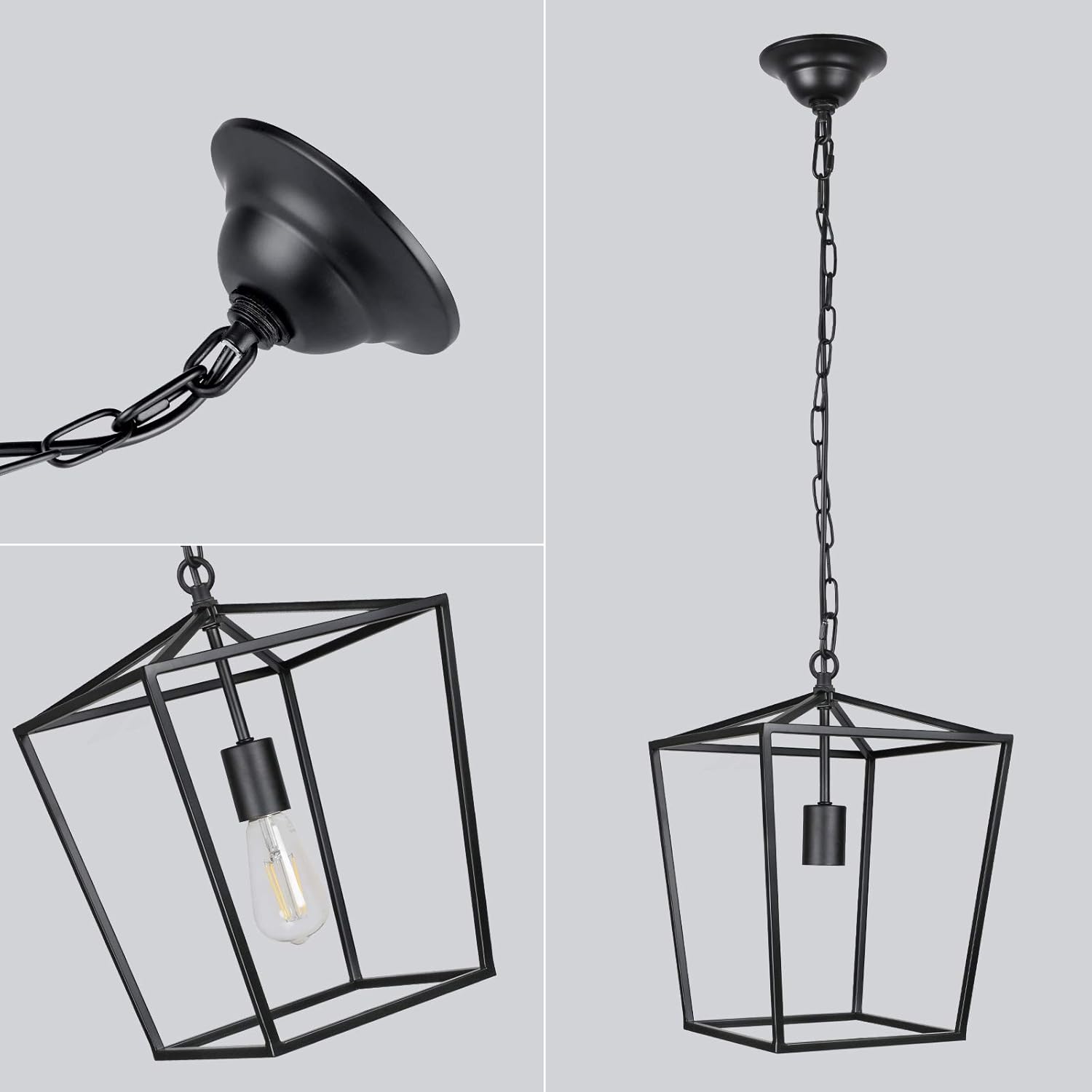 Paragon Home Pendant Light Hanging Lantern Lighting Fixture for Kitchen and Dining Room, Industrial Retro Iron Chandelier Fixture,E26 Base, Black (Bulbs Not Included): Home Improvement