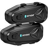 SKYVENT Q4 Motorcycle Bluetooth Communication System Headset Intercom, 4 Riders 1500m Music Sharing, FM, Noise Cancellation, IP65 Waterproof, Dual Pack (Q4)