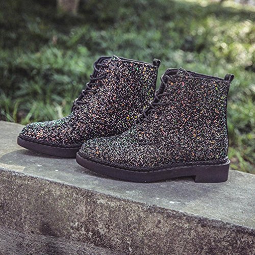 Hot Sale! Women Boots,Sunfei Women Flat Ankle Snow Motorcycle Boots Female Suede Leather Lace-Up Boot (Shine Black, 36)