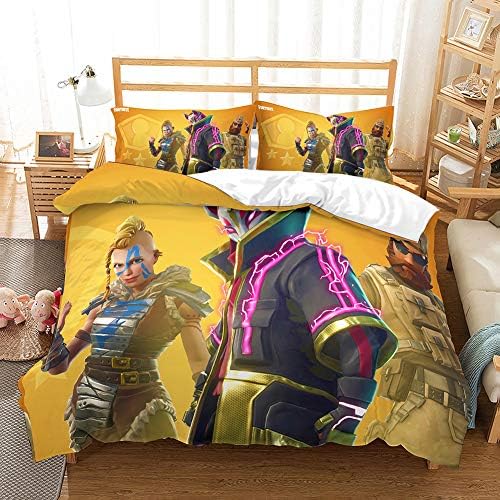 Fortnite Bedding Set All Size Easy Care Lightweight Polyester Print Pattern, Reversible Color Design Printed Animal Print Duvet Cover Set Double Brushed Microfiber Single Double King Super King,N,Eusingle
