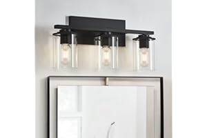 SADENICEL 3 Light Bathroom Light Fixtures, Modern Black Wall Sconce Vanity Light Fixtures with Clear Shade for Bathroom Kitchen Bedroom Lighting