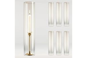 Sandraheer 6 Pcs 2.5" W x 14" H Hurricane Glass Candle Holders - Bottomless Glass Hurricane Pillar Candle Holder Open Ended Cylinder Vase Sleeve Tube Cover for Pillar Candleholders
