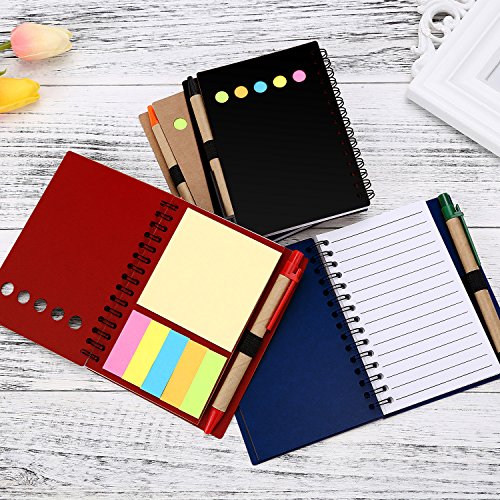 Mtlee 4 Pack Spiral Notebook Lined Notepad with Pen in Holder and Sticky Notes, Page Marker Colored Index Tabs Flags (Red, Blue, Brown, Black Cover) - Thumbnail 6