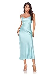 Women's Spaghetti Strap Midi Satin Silk Dresses