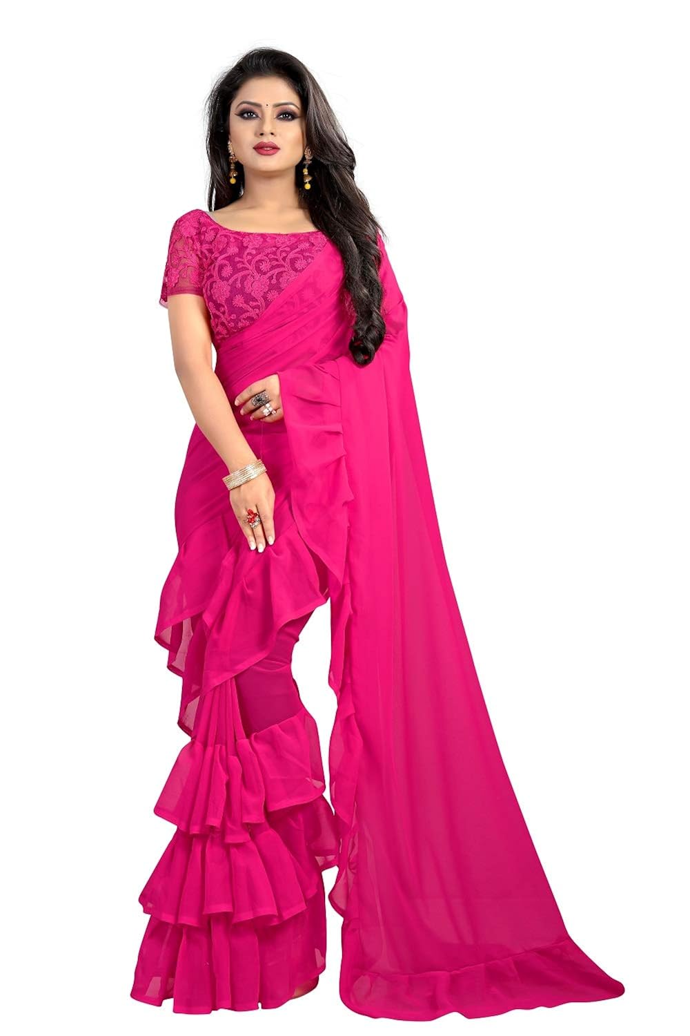hampi fashion georgette saree with blouse piece (219-pink_pink_free size)