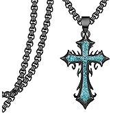 Men Cross Necklace 925 Sterling Silver Black Cross Turquoise Necklace Jewelry Gifts for Men