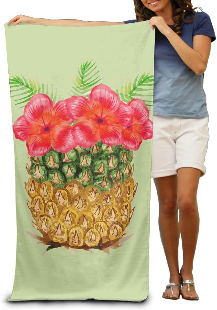 Amazon Mdaadsd 水彩絵の具 ハイビスカス 花 パイナップル入り おもしろビーチタオル 洗面タオル 大人用 ソフト 吸収性 バスタオル ホーム キッチン オンライン通販