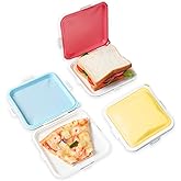 MdakeGo 3 Pack Sandwich Containers,3 Color Silicone Sandwich Storage with Snap-Off,Sandwich Box for Lunch,BPA Free,Leakproof, Reusable Plastic Sandwich Holder for Fruit,Salad,Snacks and Food Storage