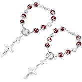 Ziciner 2 PCS Car Rosary, Personalized Rear View Mirror Hanging Decors, Auto Rosary Pendant, Car Interior Hanging Accessories (Red)