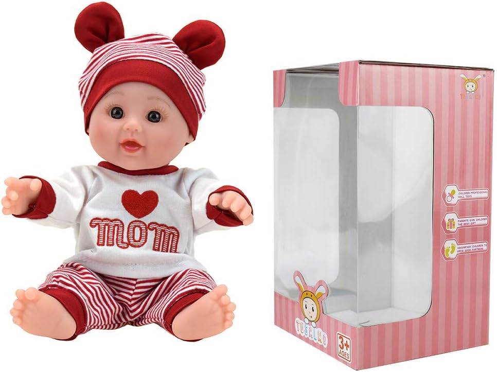 TUSALMO 12 inch Vinyl Newborn Baby Dolls for Children's and Granddaughters Holiday Birthday Gift, Lifelike Reborn Washable Silicone Doll, Reborn Baby Doll.(Red)