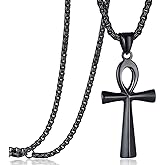 Rehoboth Stainless Steel Ancient Egyptian Coptic Ankh Cross Pendant Necklace for Womens Mens 24 Inch Chain Black Gold Silver