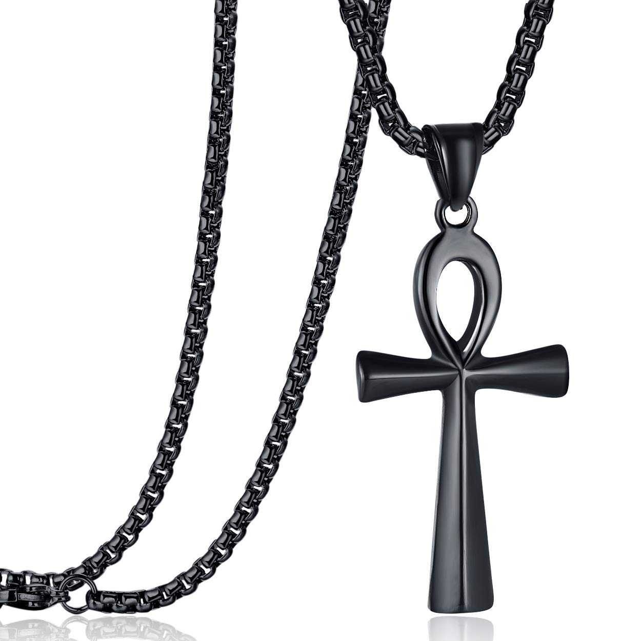 Rehoboth Stainless Steel Ancient Egyptian Coptic Ankh Cross Pendant Necklace for Womens Mens 24 Inch Chain Black Gold Silver