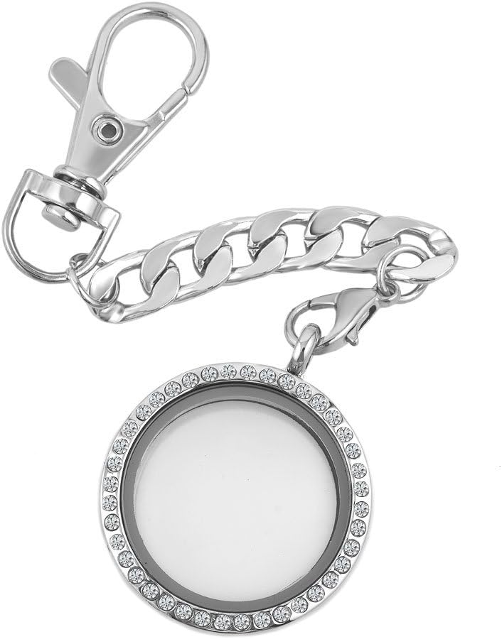 30mm Glass Living Memory Locket Keychain Floating Charms Magnetic Key Ring