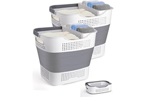 Beinilai 35L+35L Collapsible-Plastic-Laundry-Baskets, Pop Up Laundry hamper/Storage Container, Foldable Laundry Basket with Handles, Space Saver, Portable and Durable (2 Pack, Grey)