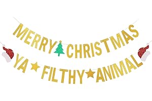 LEESKY Gold Merry Christmas Ya Filthy Animal Banner Christmas Party Banner, Animal Christmas Banner Decorations Funny Christmas Banner Christmas Filthy Animal Banner for Home Alone Christmas Decorations