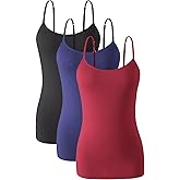 Knuffnee Womens Cotton Camisole with Shelf Bra Spaghetti Strap Tank Tops Adjustable Undershirt 3 Pack
