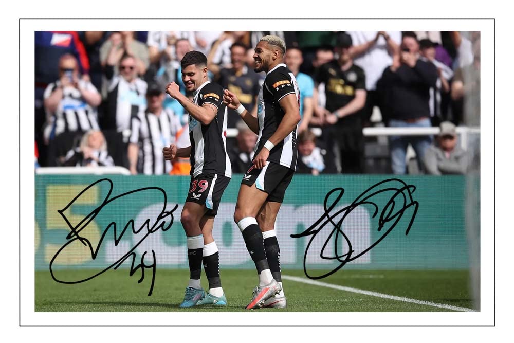 Bruno Guimaraes & Joelinton Signed 12x8 Inch Photo Print With Pre Printed Signature Newcastle Soccer Autograph Gift