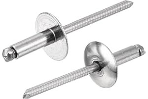 uxcell 50Pcs 3/16"x1/2" 304 Stainless Steel Large Flange Round Head Rivets, Large Cap Open End Blind Rivets for Construction,